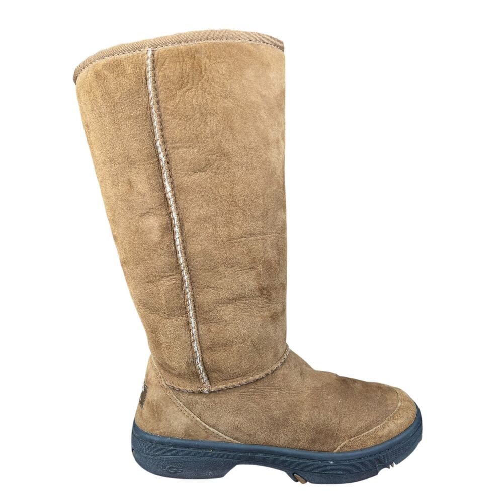 UGG Ultimate Tall Braid Brown Suede Shearling Lined Winter Boots Size US 7